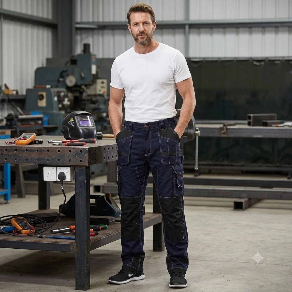 Men's Heavy-Duty Work Pants – Cotton Multi-Pocket Utility Trousers