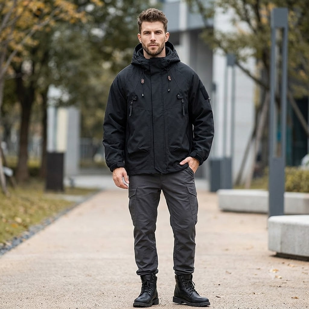 Men's Hooded Windbreaker Jacket – Lightweight Waterproof Zipper Outdoor Cargo Coat