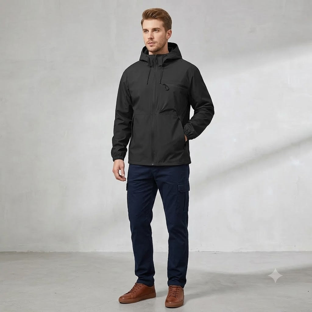 Men's Waterproof Hooded Rain Jacket – Lightweight Windproof Outdoor Hiking Windbreaker