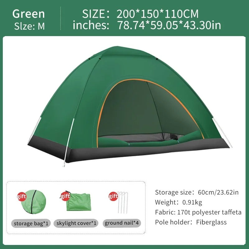 2–3 Person Pop-Up Camping Tent – Waterproof Instant Setup Outdoor Shelter with UV Protection