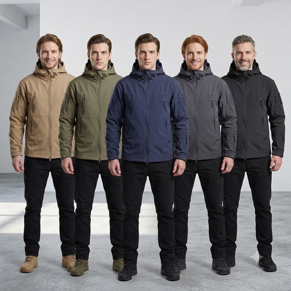 Men's Winter Softshell Fleece Hooded Jacket – Windproof Outdoor Hiking & Camping Coat