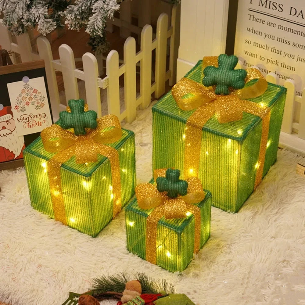 3Pcs Christmas LED Gift Boxes – Lighted Present Boxes with Bow, Warm Fairy Lights for Holiday Decorations