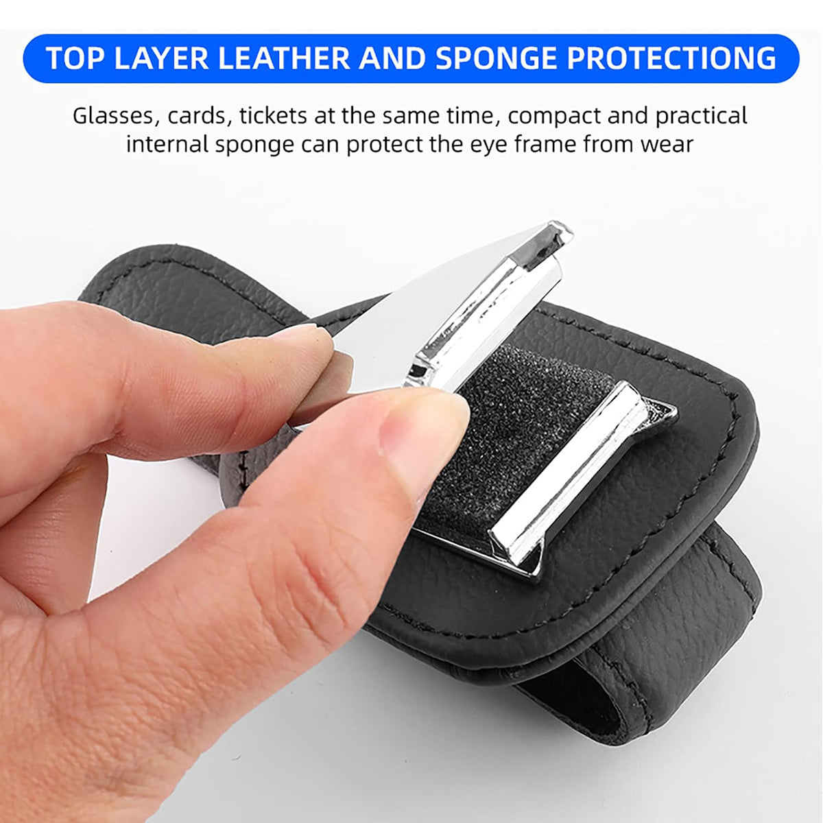 Glasses Holder Universal Car Visor Sunglasses Holder Clip Leather Eyeglasses Hanger and Ticket Card Clip Eyeglasses Mount