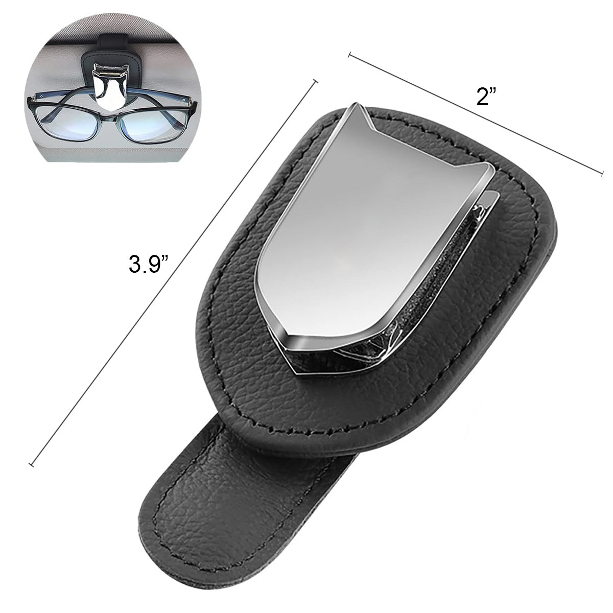 Glasses Holder Universal Car Visor Sunglasses Holder Clip Leather Eyeglasses Hanger and Ticket Card Clip Eyeglasses Mount