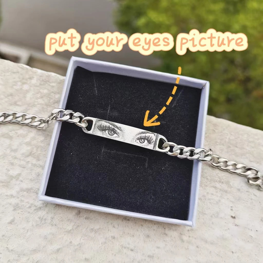 Personalized Human Eyes Bracelet for Women/Men - "Eye Love You", Engraved Your Eyes Photo, Perfect Custom Christmas Gift for Her/Him (A01)