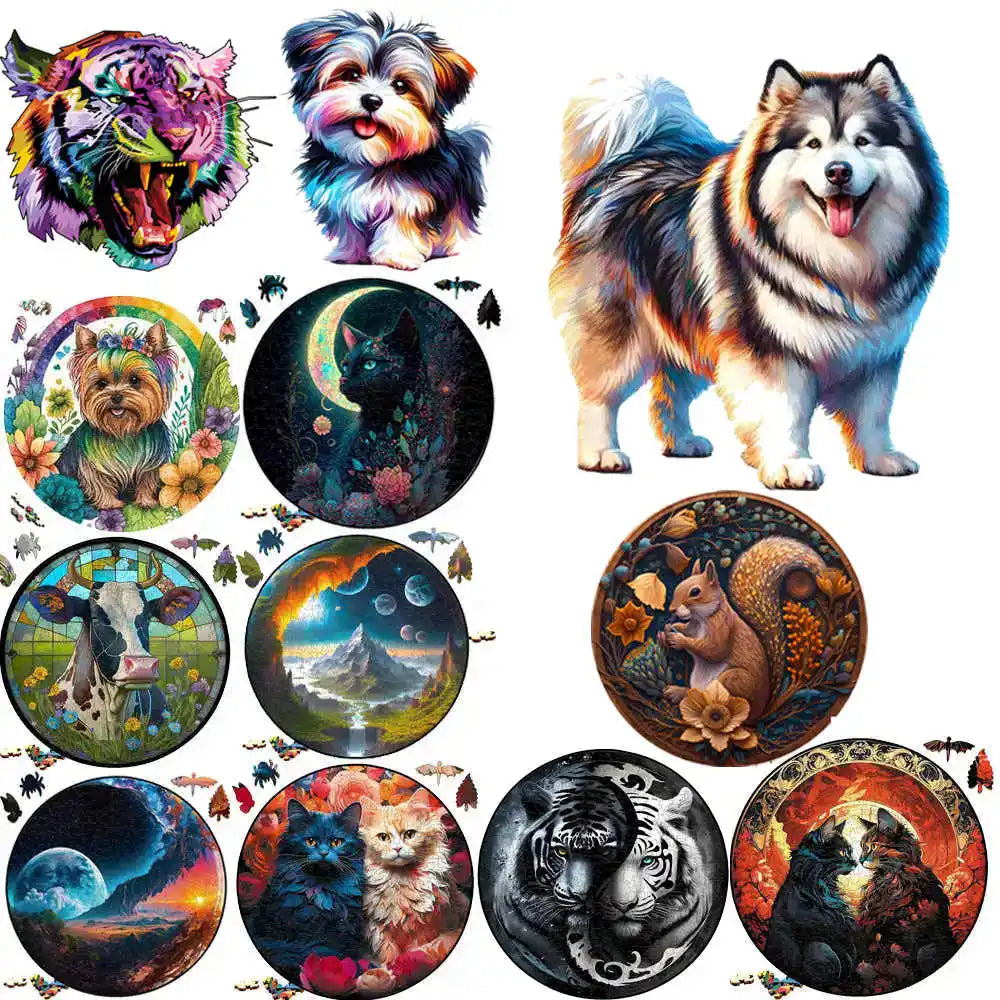 Set 2 Unique Wooden Animal Jigsaw Puzzle, Wooden Jigsaw Puzzle, Mindfulness & Educational Animals Game for All Ages, Unique Sustainable, Wildlife Gift, Christmas gift Idea C190