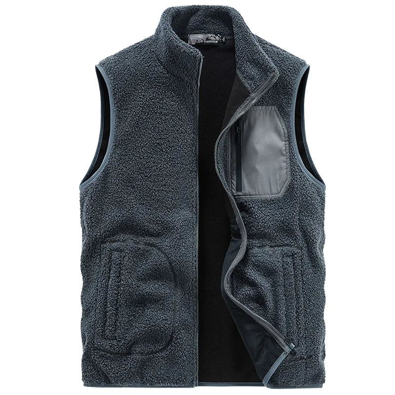 Warm Winter Fleece Vest for Men – Heated, Multi-Pocket Casual Waistcoat for Cycling, Plus Size Options C5