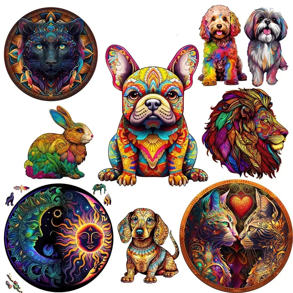 Set 2 Unique Wooden Animal Jigsaw Puzzle, Animal Shape, Wooden Jigsaw Puzzle, Mindfulness & Educational Animals Game for All Ages, Unique Sustainable, Wildlife Gift, Christmas gift Idea C172