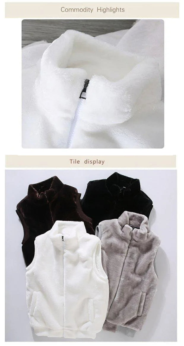 Warm White Wool Vest for Men – Faux Woolen Sleeveless Jacket, Trendy Autumn Winter Waistcoat 2024 C26