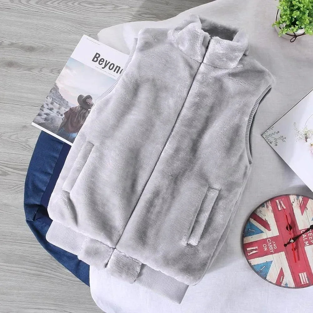 Warm White Wool Vest for Men – Faux Woolen Sleeveless Jacket, Trendy Autumn Winter Waistcoat 2024 C26