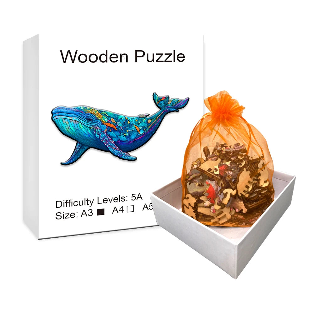 Unique Animal Wooden Jigsaw Puzzles, Whale Laser Cut puzzle, Unique Whale Shape Challenge, DIY Crafts, Educational Toys for Adults and Kids, Perfect Gift Idea, Christmas gift Idea 187
