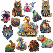 Set 2 Unique Wooden Animal Jigsaw Puzzle, Animal Shape, Wooden Jigsaw Puzzle, Mindfulness & Educational Animals Game for All Ages, Unique Sustainable, Wildlife Gift, Christmas gift Idea C179