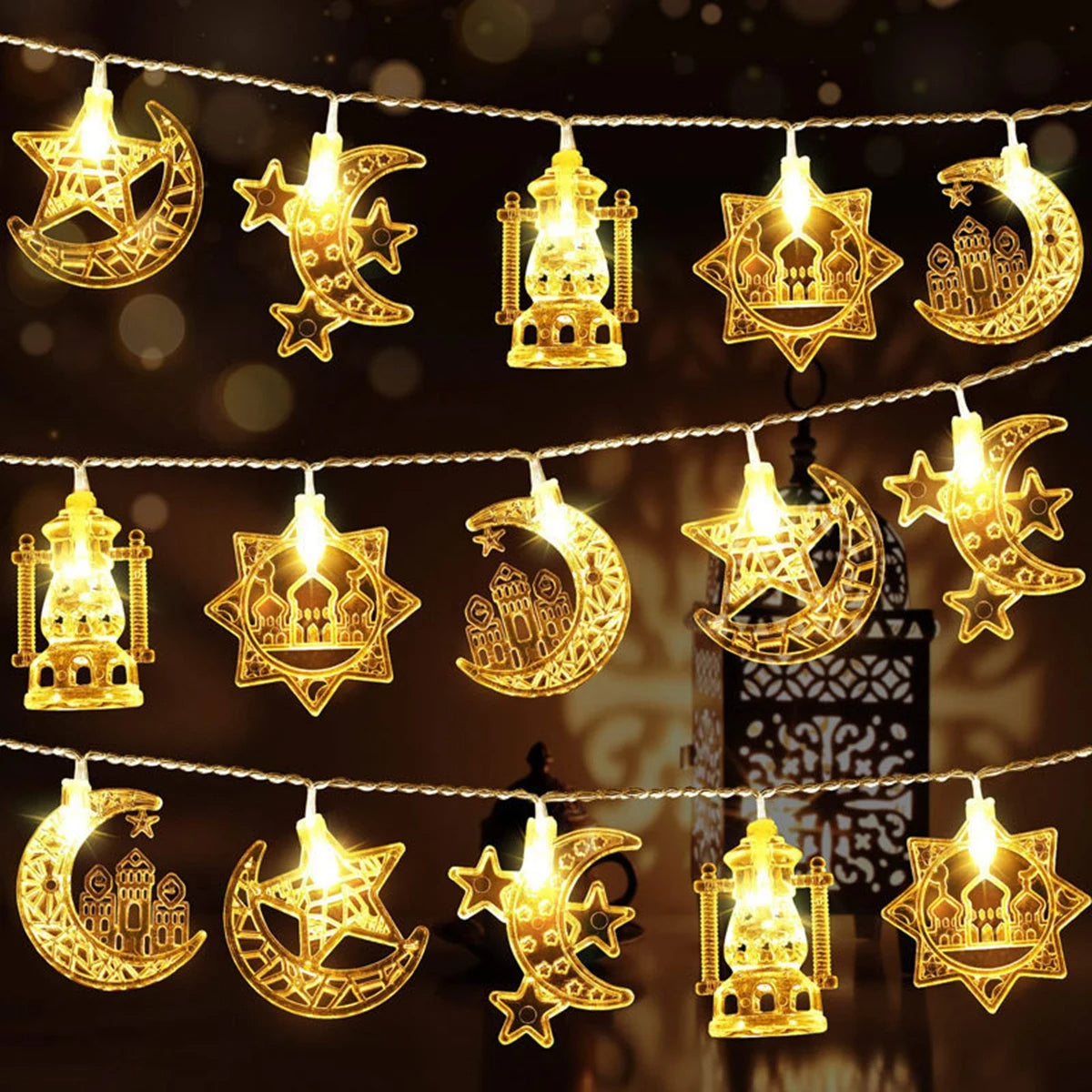 Moon Star Eid Mubarak String Light 2025 – Ramadan & Eid Home Decoration, Muslim Party Lights