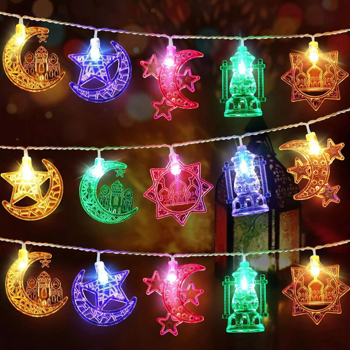 Moon Star Eid Mubarak String Light 2025 – Ramadan & Eid Home Decoration, Muslim Party Lights