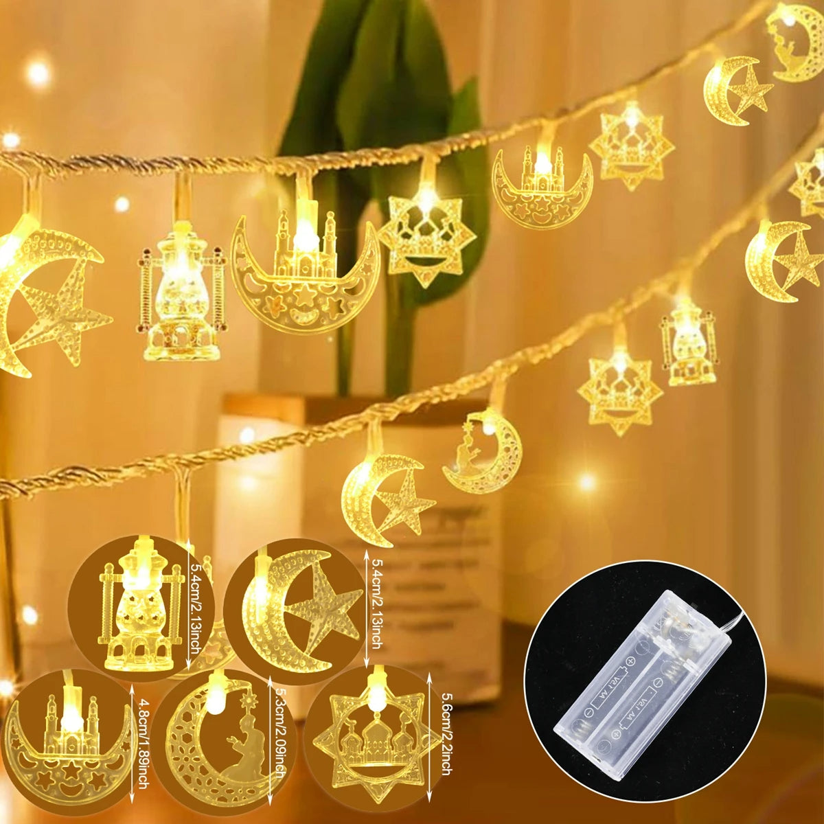 Moon Star Eid Mubarak String Light 2025 – Ramadan & Eid Home Decoration, Muslim Party Lights