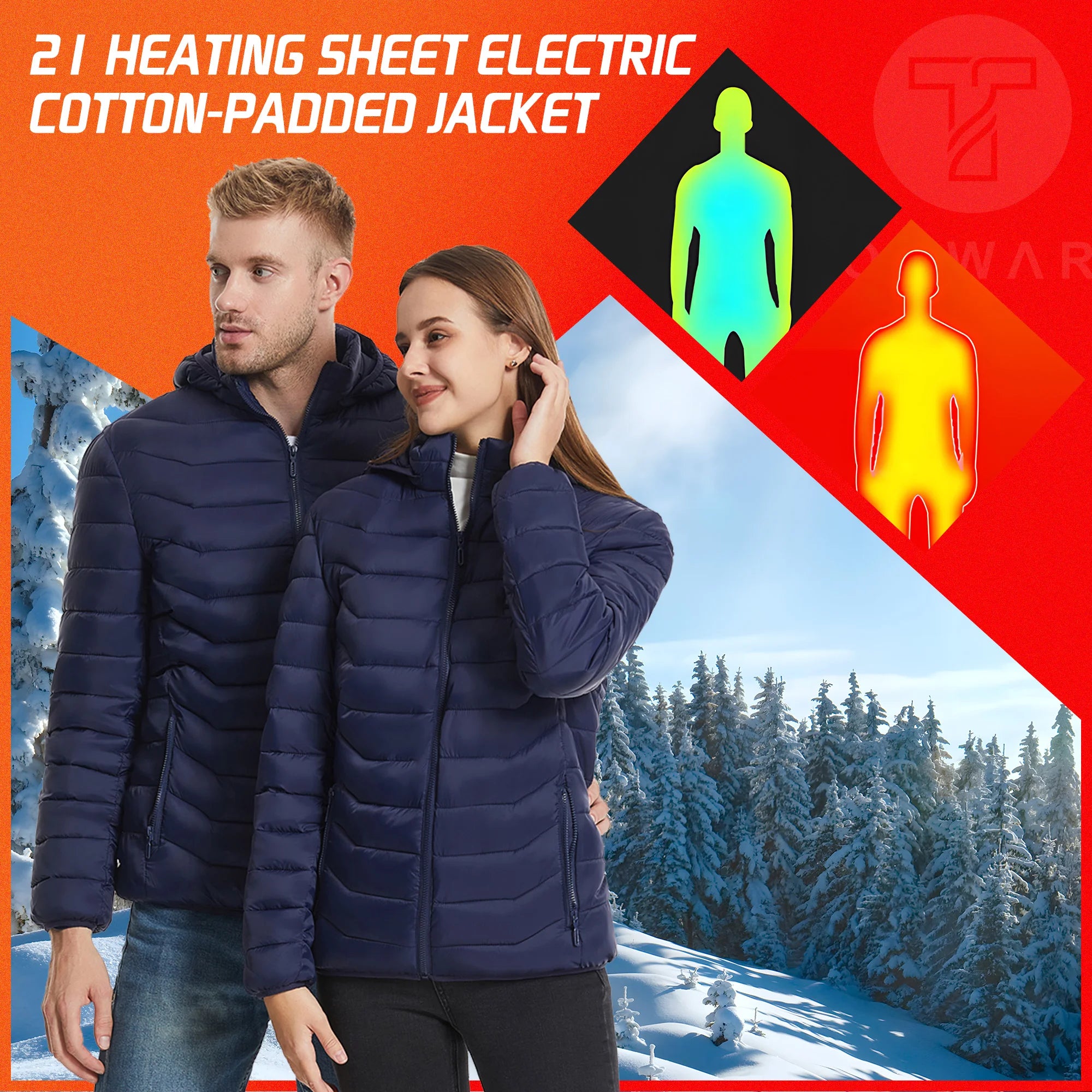 Electric Heated coat jacket winter jacket for outdoors skiing camping hiking adjustable heating levels  for men for women C6
