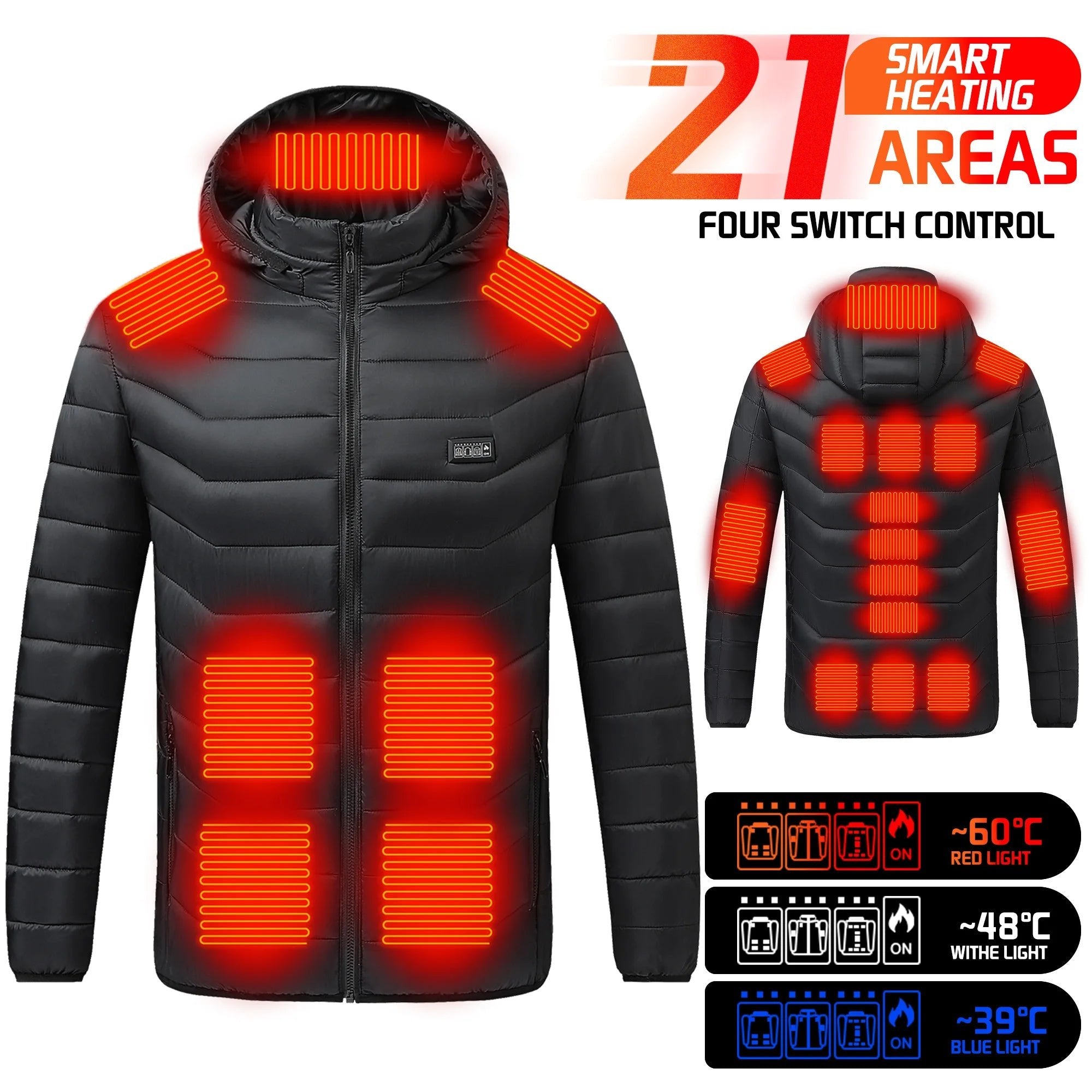 Electric Heated coat jacket winter jacket for outdoors skiing camping hiking adjustable heating levels  for men for women C6