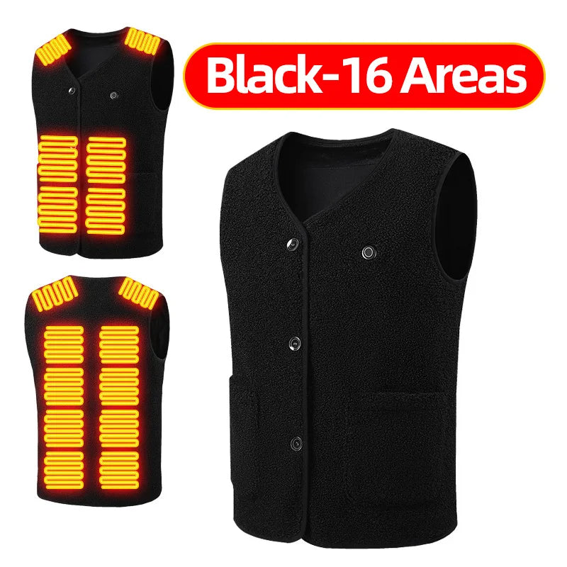 16 Spots Heated Vest USB Jacket Heated Winter Electric Heater Jacket Thermal Vest Body Warmer Coat C3