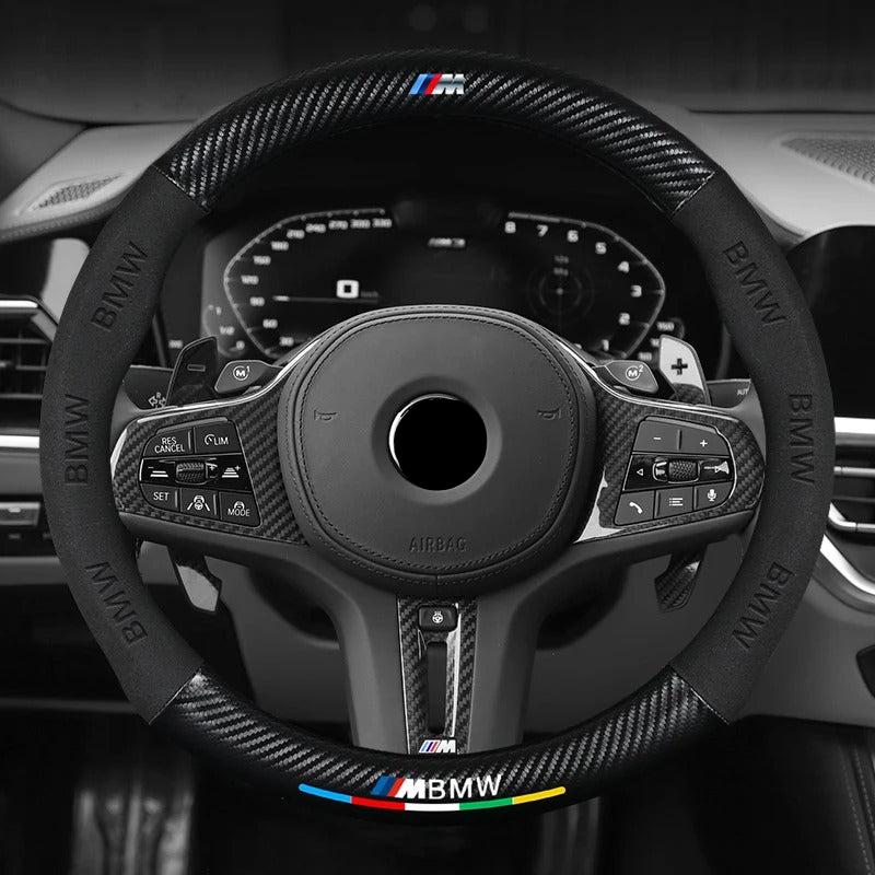 Carbon Fiber Suede Steering Wheel Cover for Car - 38cm Universal Fit