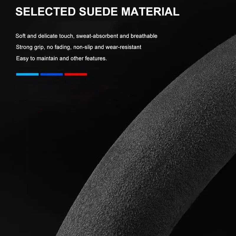 Suede Car Steering Wheel Cover - Non-Slip, Breathable, Wear-Resistant, 38cm