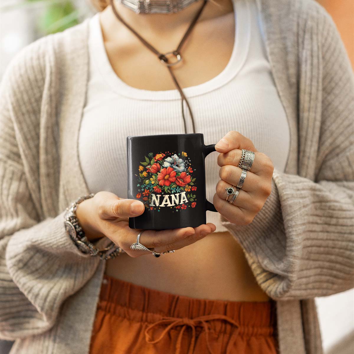 Grandma Mug, Grandma Gift For Grandma Birthday Gift Personalized Grandma Coffee Cup, Mothers Day Gift From Granddaughter Grandson, Nana And Flower