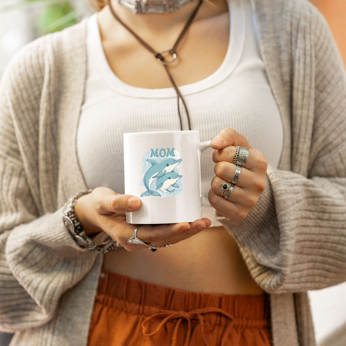 Dolphin Mom, Mom Birthday Gift For Mom Gift, Mothers Day Gift From Daughter Son Kids, Mom Mug, Mom Coffee Mug, Mommy Funny Christmas Stick Personalized