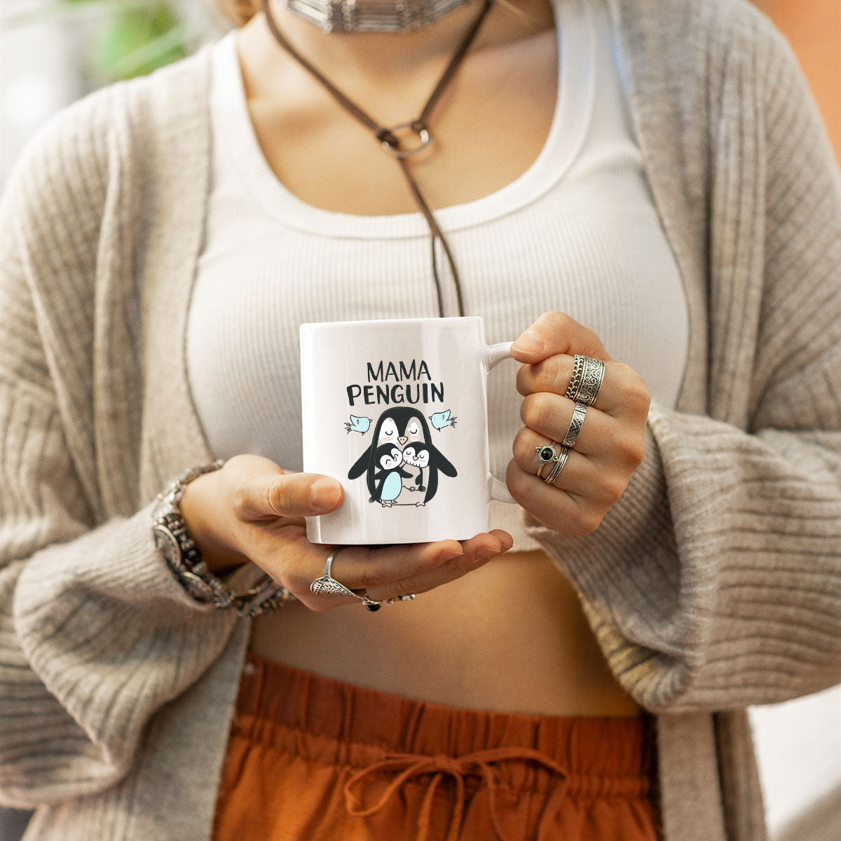 Mom Birthday Gift For Mom Gift, Mothers Day Gift From Daughter Son Kids, Mom Mug, Mom Coffee Mug, Mommy Funny Christmas Stick Personalized, Mama Penguin