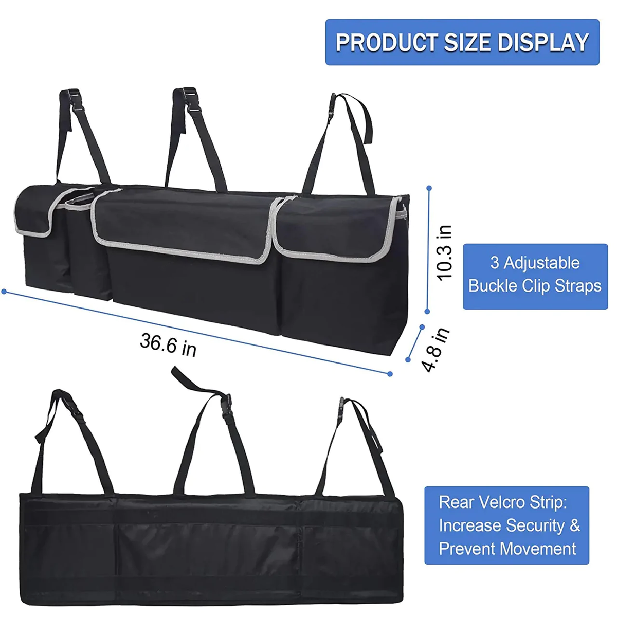 Car Trunk Hanging Organizer, Custom Logo For Your Car Thick Backseat Trunk Storage Bag with 4 Pockets and 3 Adjustable Shoulder Straps, Foldable Car Trunk Interior Accessories Releases Your Trunk Space