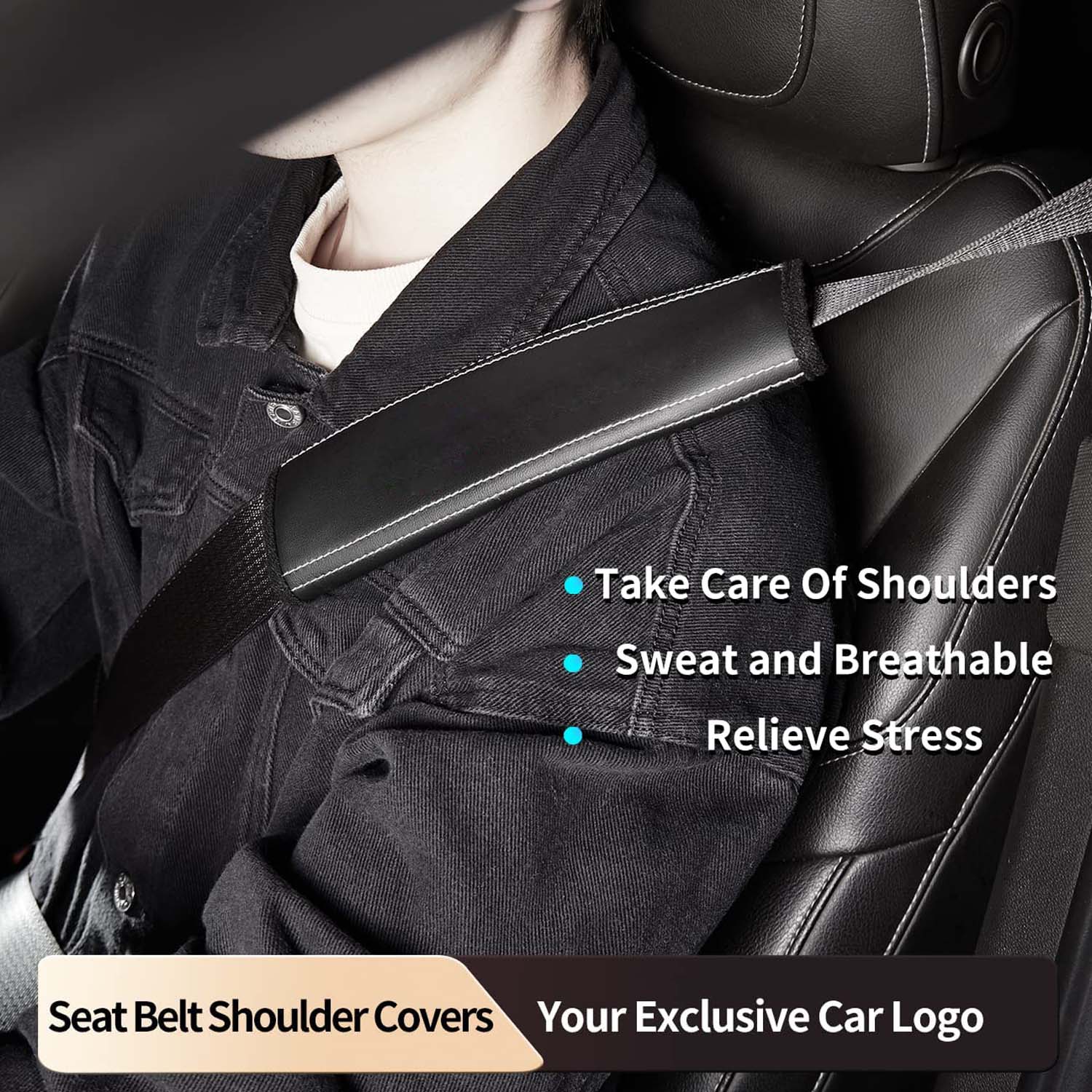 Car Seat Belt Covers (2PCS), Custom Fit For Your Cars, Microfiber Leather Seat Belt Shoulder Pads for More Comfortable Driving, Car Accessories LR13994