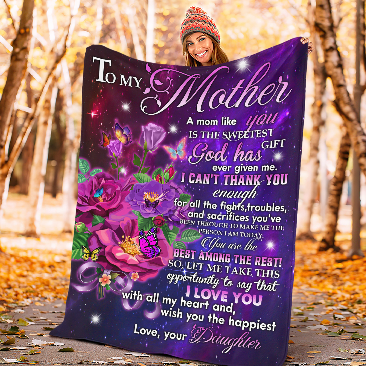 Personalized Custom Name To My Mother With All My Heart Butterfly Flower Fleece Sherpa Blanket Gift For Mom Mother