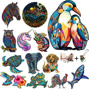 Set 2 Unique Wooden Animal Jigsaw Puzzle, Animal Shape, Wooden Jigsaw Puzzle, Mindfulness & Educational Animals Game for All Ages, Unique Sustainable, Wildlife Gift, Christmas gift Idea C161