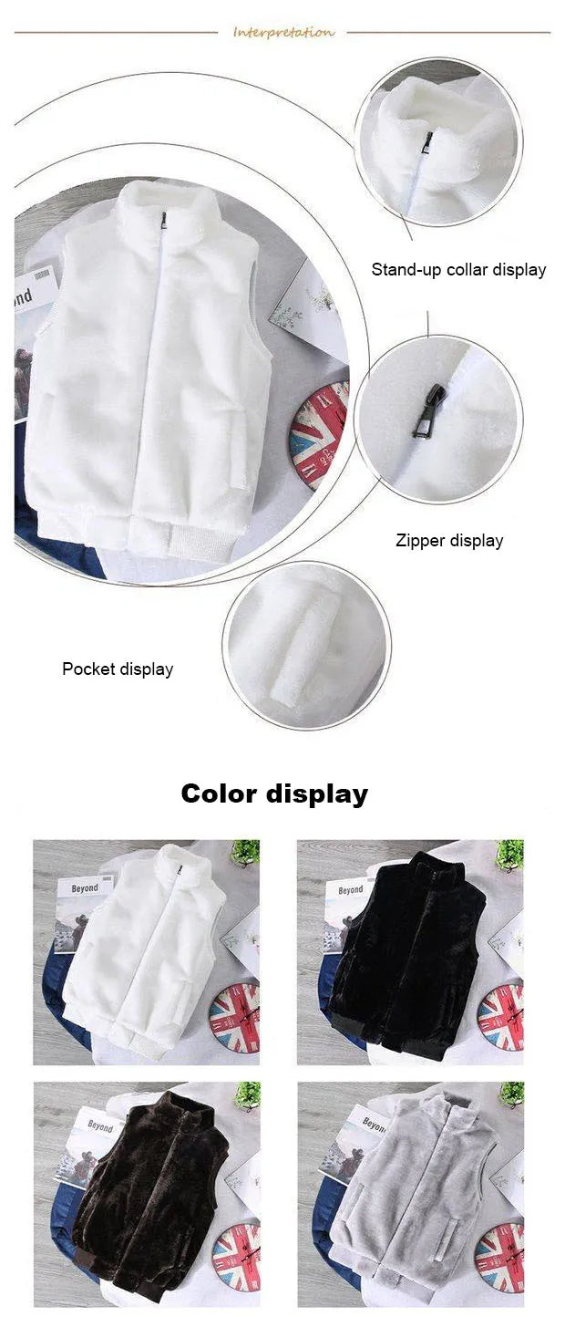 Warm White Wool Vest for Men – Faux Woolen Sleeveless Jacket, Trendy Autumn Winter Waistcoat 2024 C26