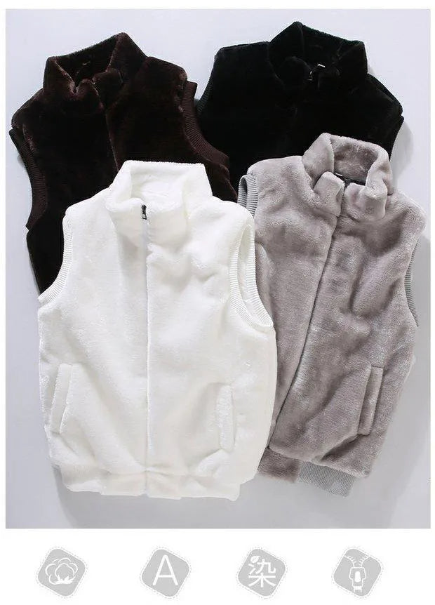 Warm White Wool Vest for Men – Faux Woolen Sleeveless Jacket, Trendy Autumn Winter Waistcoat 2024 C26