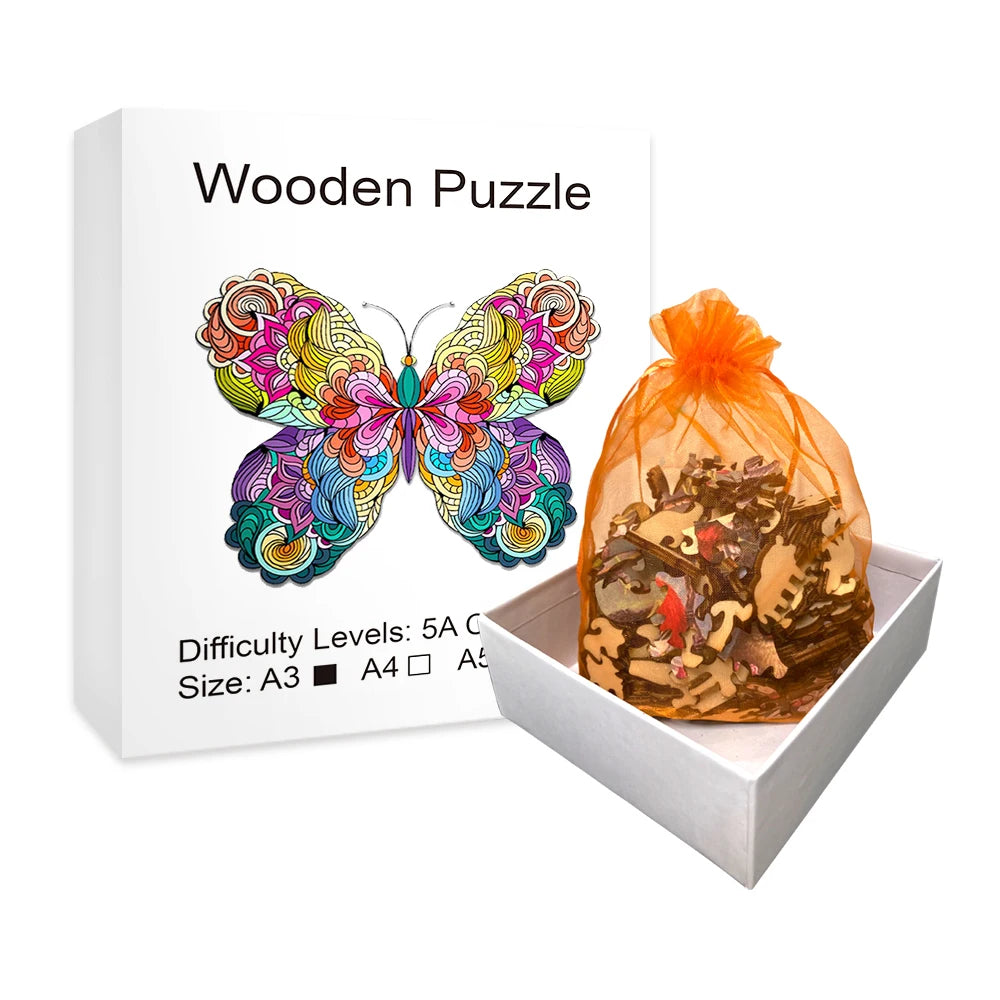 Set 2 Unique Wooden Animal Jigsaw Puzzle, Animal Shape, Wooden Jigsaw Puzzle, Mindfulness & Educational Animals Game for All Ages, Unique Sustainable, Wildlife Gift, Christmas gift Idea C167
