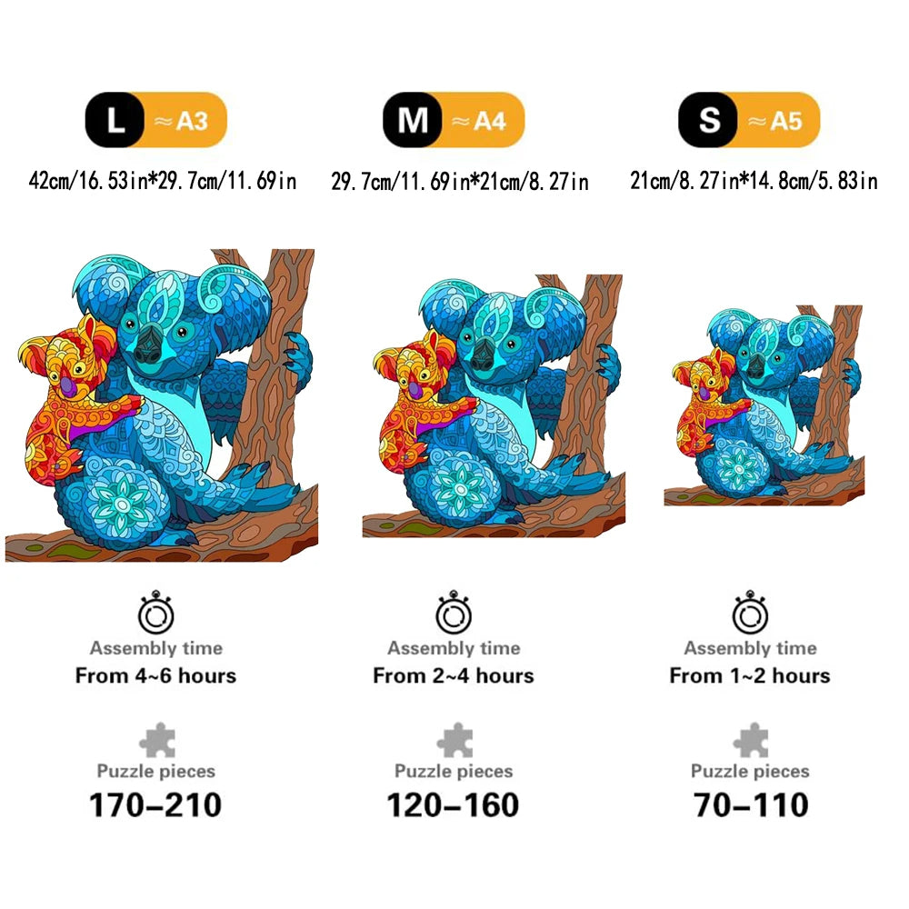 Set 2 Unique Wooden Animal Jigsaw Puzzle, Animal Shape, Wooden Jigsaw Puzzle, Mindfulness & Educational Animals Game for All Ages, Unique Sustainable, Wildlife Gift, Christmas gift Idea C167