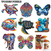 Set 2 Unique Wooden Animal Jigsaw Puzzle, Animal Shape, Wooden Jigsaw Puzzle, Mindfulness & Educational Animals Game for All Ages, Unique Sustainable, Wildlife Gift, Christmas gift Idea C167