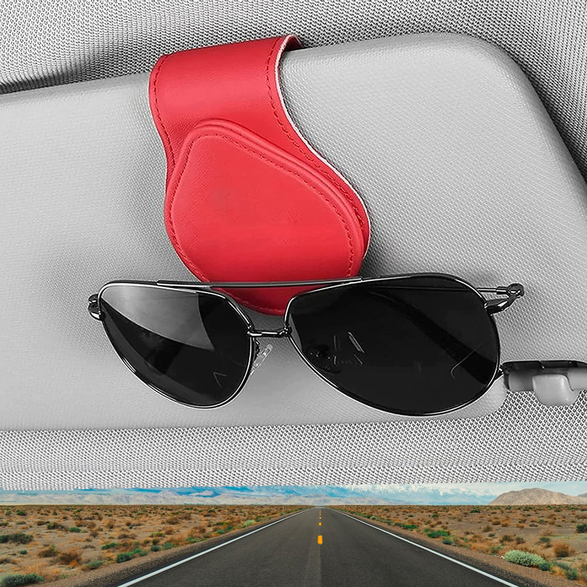 Car Sunglasses Holder, Custom Logo For Your Car, Magnetic Leather Glasses Frame 2024 Update TS13995