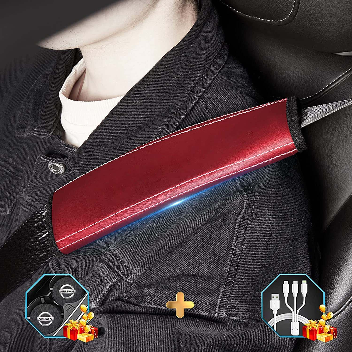 Car Seat Belt Covers (2PCS), Custom Fit For Your Cars, Microfiber Leather Seat Belt Shoulder Pads for More Comfortable Driving, Car Accessories LR13994
