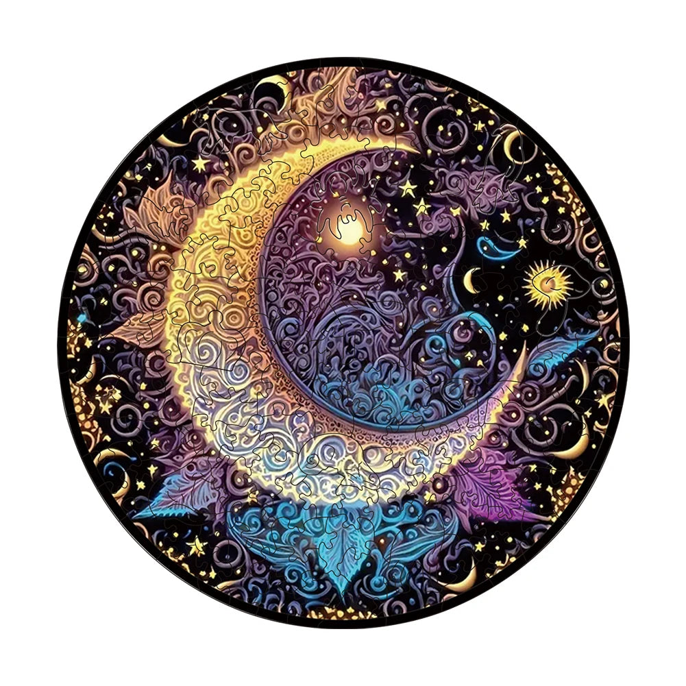 Unique Wooden Jigsaw Puzzle, Magic Moon Stained Glass Puzzle, Wooden Jigsaw Puzzle, Mindfulness & Educational Animals Game for All Ages, Unique Sustainable, Wildlife Gift, Christmas gift Idea C173