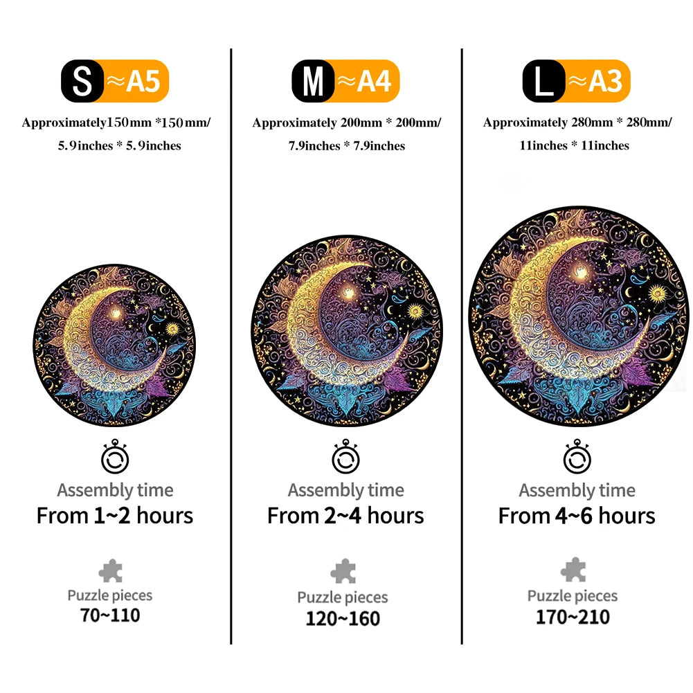 Unique Wooden Jigsaw Puzzle, Magic Moon Stained Glass Puzzle, Wooden Jigsaw Puzzle, Mindfulness & Educational Animals Game for All Ages, Unique Sustainable, Wildlife Gift, Christmas gift Idea C173