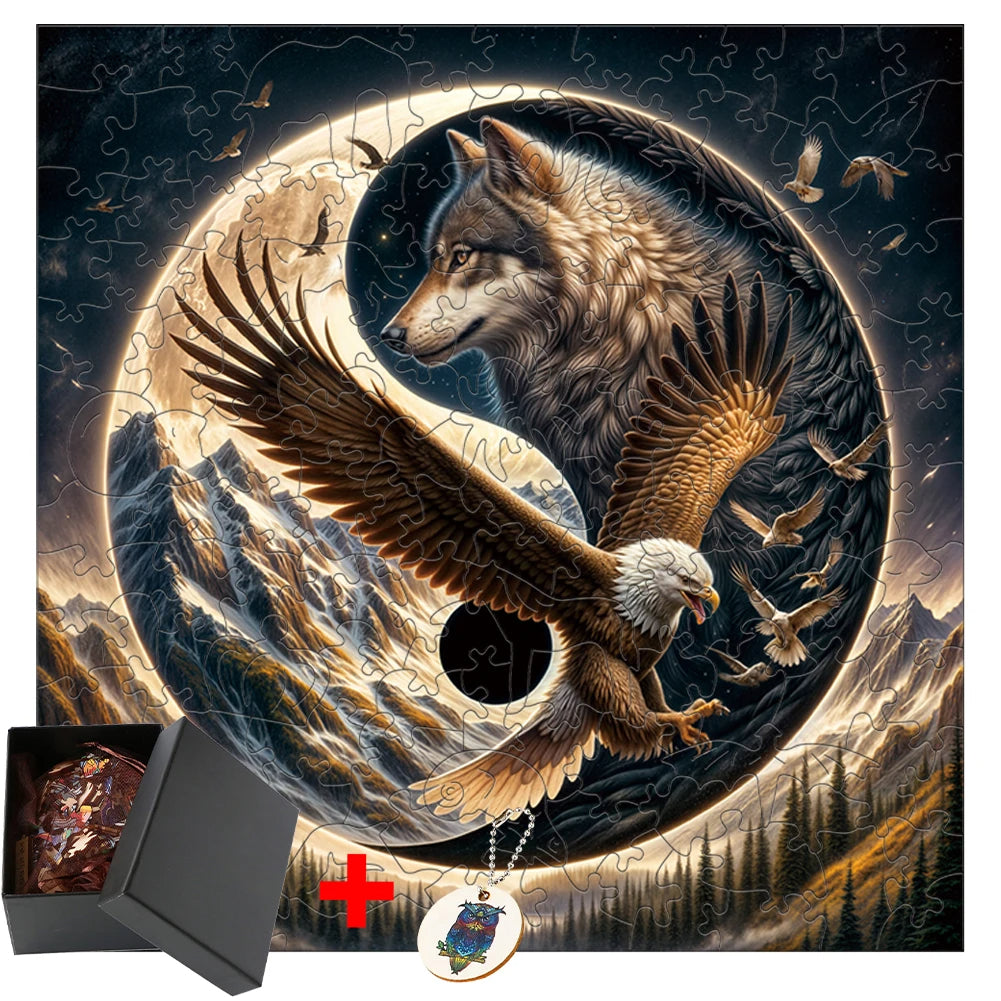 Unique Wooden Jigsaw Puzzle, Bald Eagle Jigsaw Puzzle, Wolf Eagle Puzzles, Wooden Jigsaw Puzzle, Mindfulness & Educational Animals Game for All Ages, Unique Sustainable, Wildlife Gift, Christmas gift Idea C157
