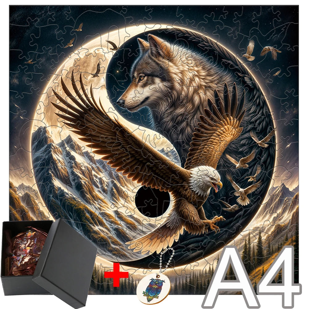Unique Wooden Jigsaw Puzzle, Bald Eagle Jigsaw Puzzle, Wolf Eagle Puzzles, Wooden Jigsaw Puzzle, Mindfulness & Educational Animals Game for All Ages, Unique Sustainable, Wildlife Gift, Christmas gift Idea C157