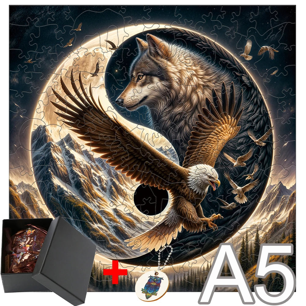 Unique Wooden Jigsaw Puzzle, Bald Eagle Jigsaw Puzzle, Wolf Eagle Puzzles, Wooden Jigsaw Puzzle, Mindfulness & Educational Animals Game for All Ages, Unique Sustainable, Wildlife Gift, Christmas gift Idea C157