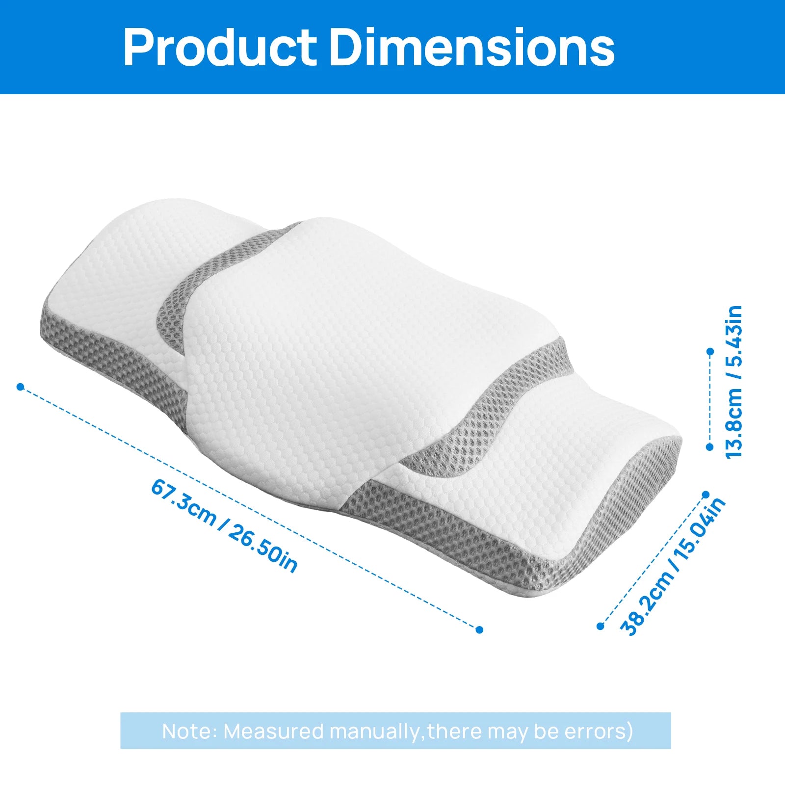 Queen Size Memory Foam Neck Pillow – Ergonomic Contour Design with Arm Rest Slots and Cooling Fabric Cover