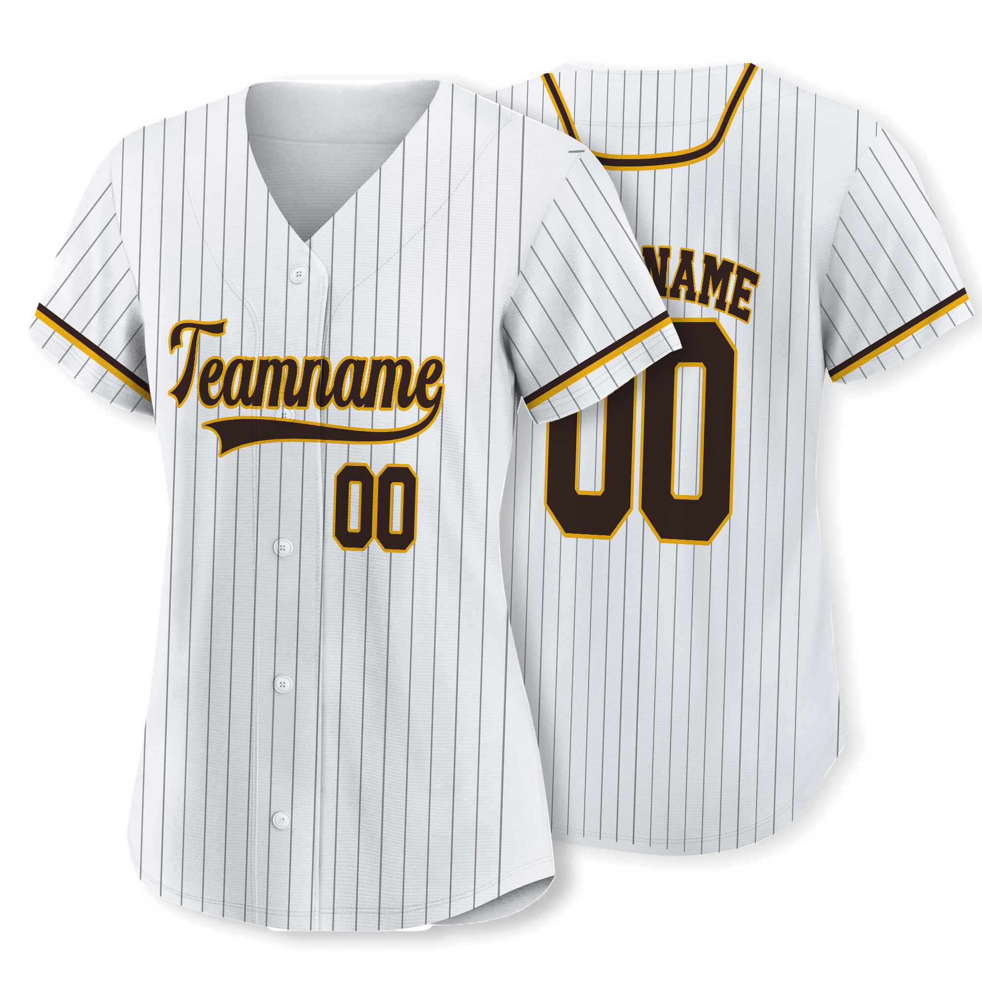 Custom White Brown Pinstripe Brown-Gold Baseball Jersey