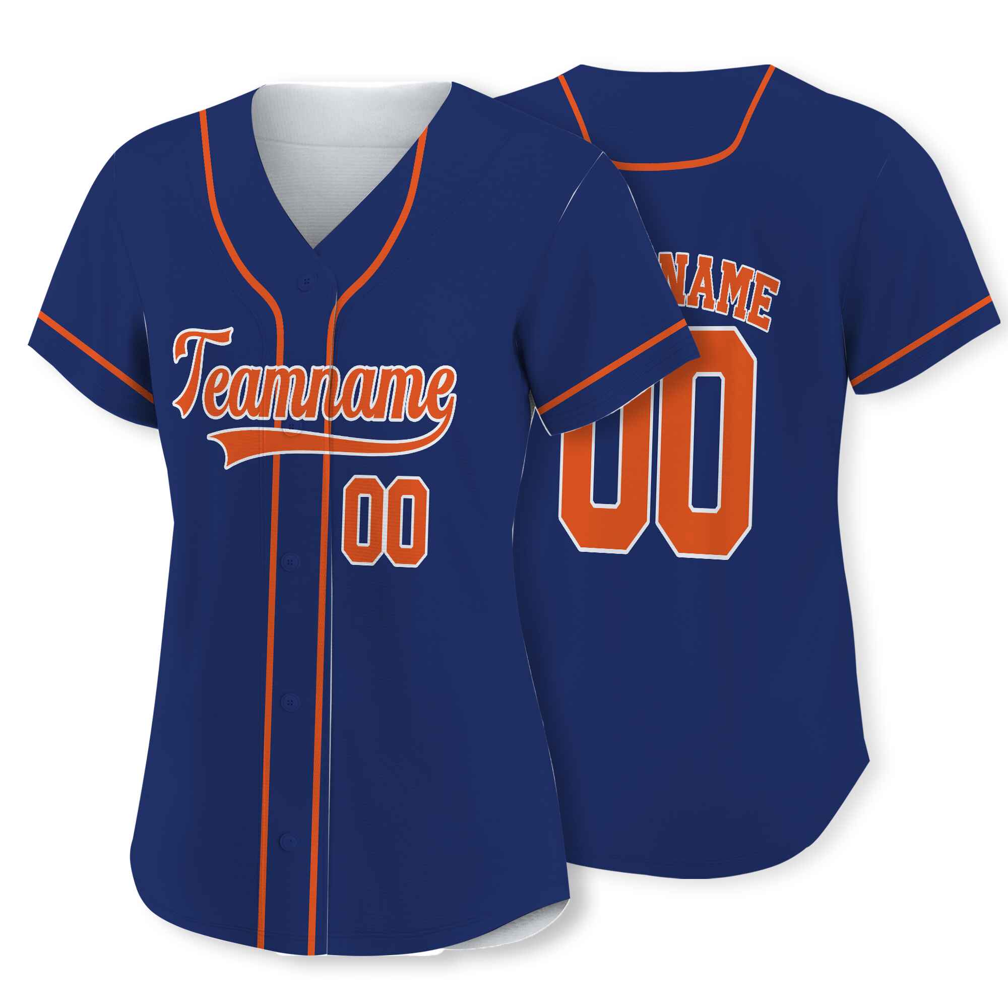 Custom Navy Orange-White Authentic Baseball Jersey 02
