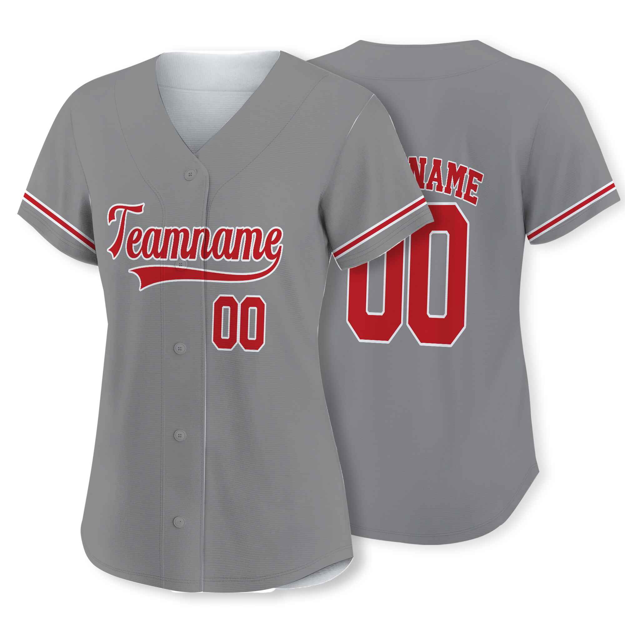 Custom Gray Red-White Authentic Baseball Jersey