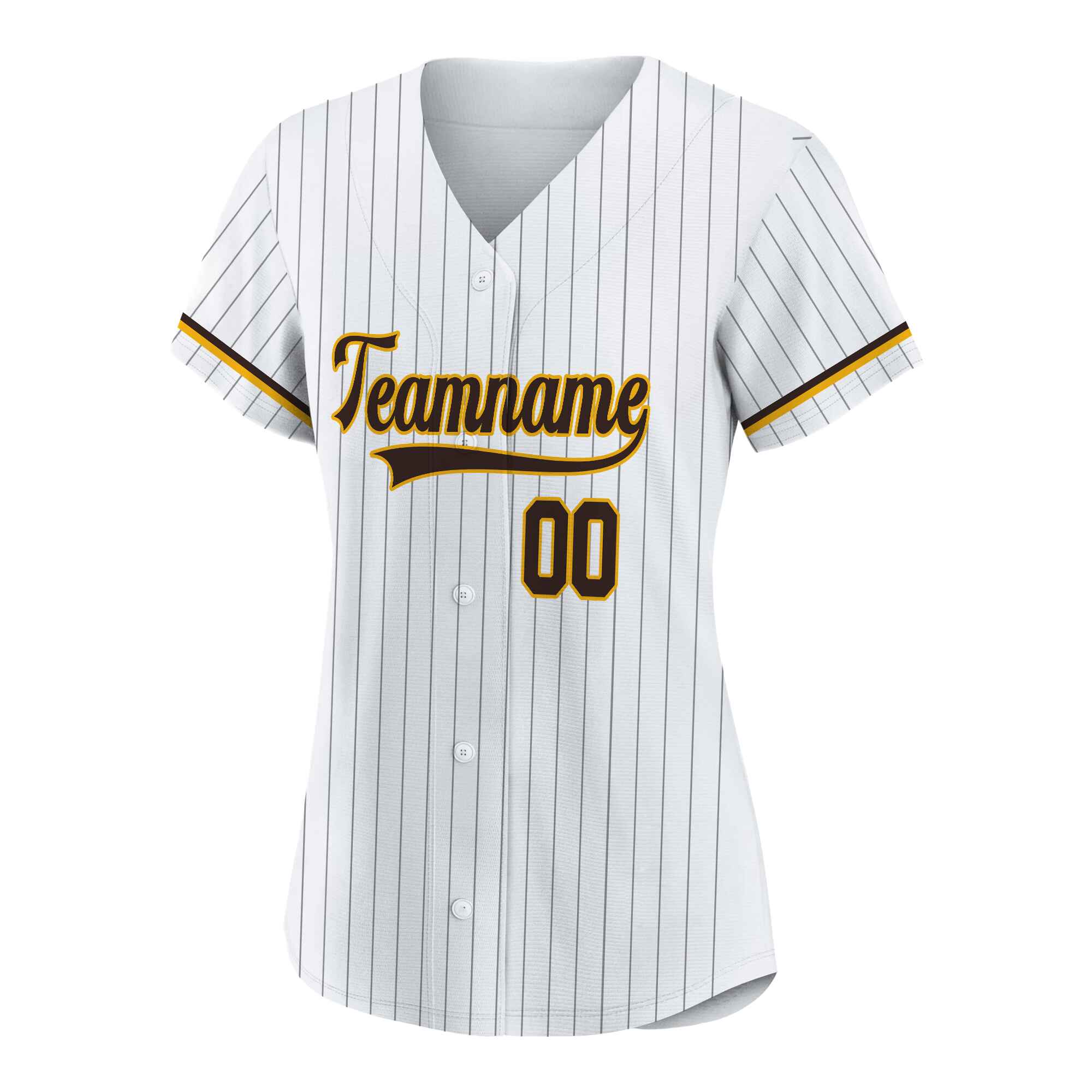 Custom White Brown Pinstripe Brown-Gold Baseball Jersey