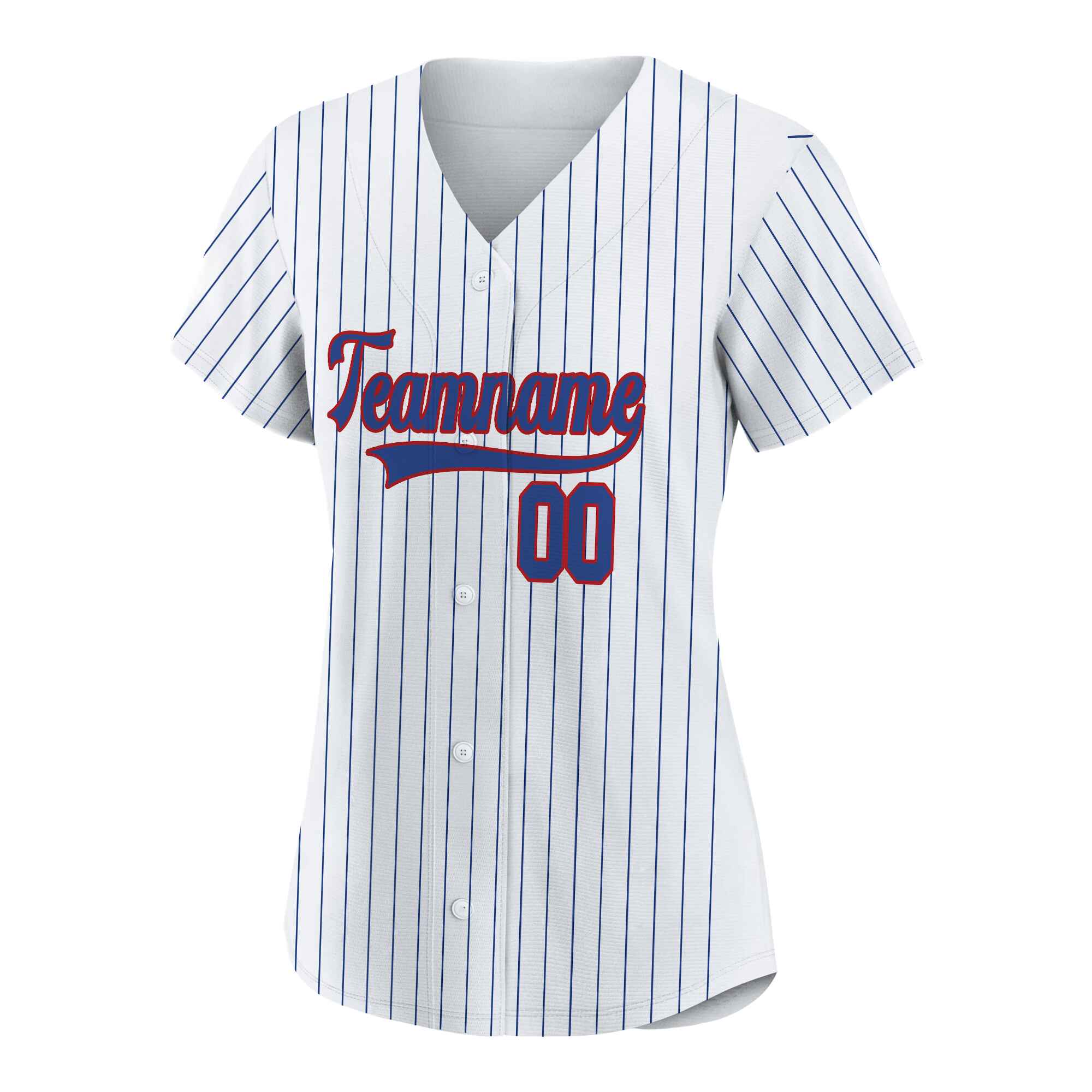 Custom White Navy Pinstripe Navy-Red Baseball Jersey