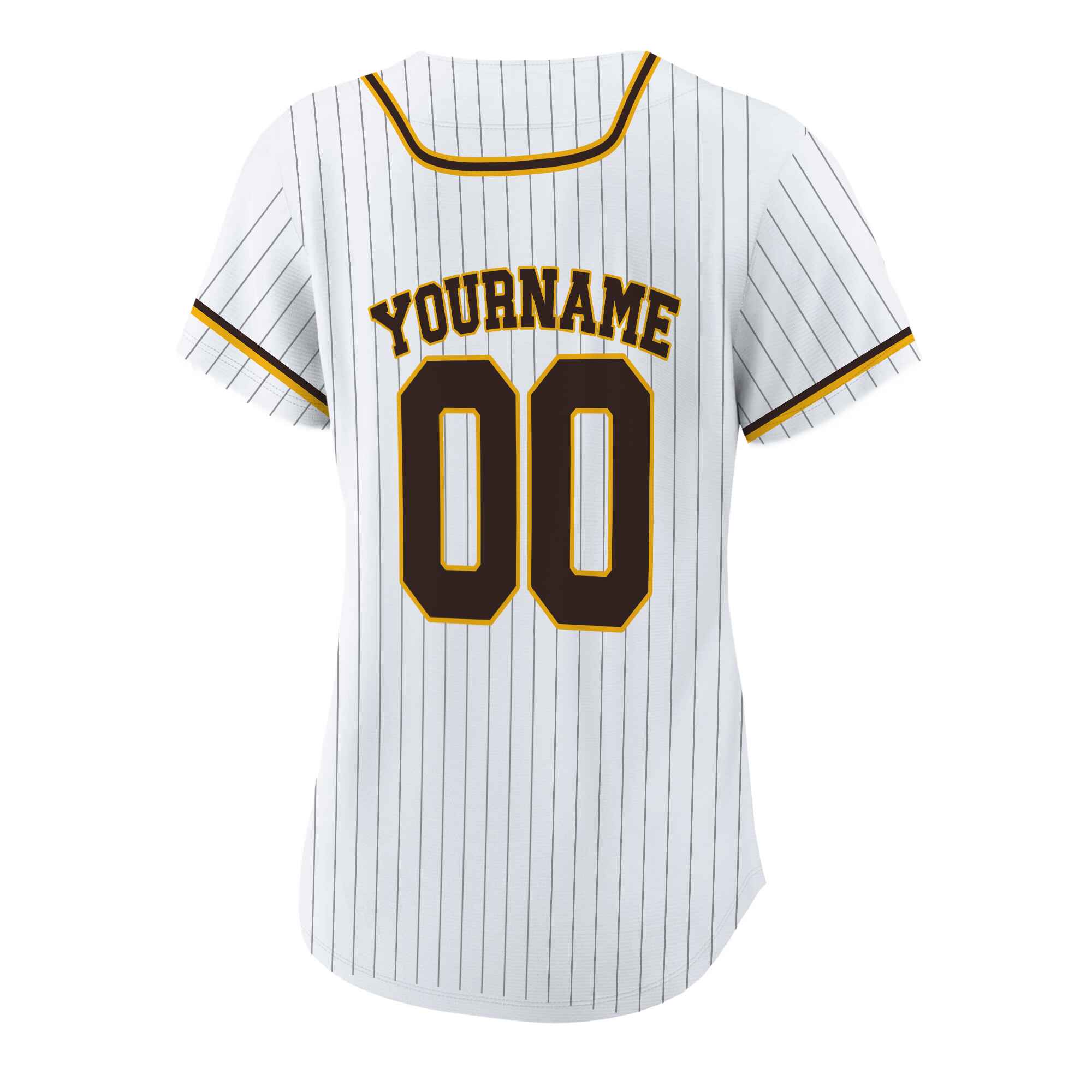 Custom White Brown Pinstripe Brown-Gold Baseball Jersey